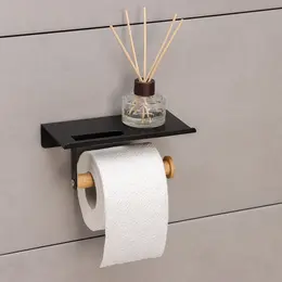 Держатель для туалетной бумаги с полочкой bamboo, 18×9.7×7.5 см, черный