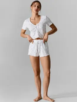 Комплект домашний женский белый с цветочным принтом