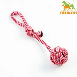 Игрушка-дразнилка для собак с шариком из каната, до 85 г, до 38 см, красная/белая Игрушка-дразнилка для собак с шариком из каната, до 85 г, до 38 см, красная/белая
