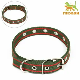 Ошейник брезентовый безразмерный двухслойный, 58×2.5 см, хаки/красный