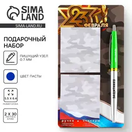 Подарочный набор, стикеры 2×30 л., ручка синяя паста 0.7 мм