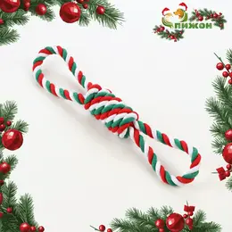 Игрушка тренировочная канатная, до 30 см, 70 г, белая/зеленая/красная