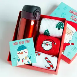 Новогодний подарочный набор термос и носки 3 пары kaftan new year, размер 36-39