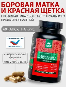 БОРОВАЯ МАТКА и КРАСНАЯ ЩЕТКА для женщин, с цинком, для женского здоровья, 60 капсул