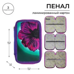 Пенал школьный, 3 секции, 12.5×20.5×5.5 см Пенал школьный, 3 секции, 12.5×20.5×5.5 см
