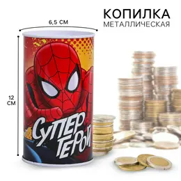 Копилка металлическая, 6,5 см х 6,5 см х 12 см