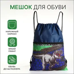 Мешок для обуви на шнурке, с карманом, принтом, размер 45×1×34 см, синий