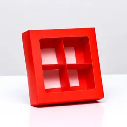 Коробка для 4 конфеты, алый, 12.5×12.5×3.5 см. кондитерская упаковка Коробка для 4 конфеты, алый, 12.5×12.5×3.5 см. кондитерская упаковка