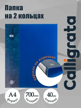 Папка на 2 кольцах а4, , 40 мм, 700 мкм, карман на торце, синяя
