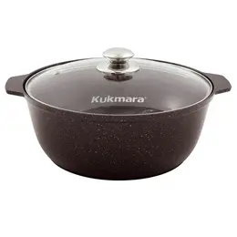 Кастрюля-жаровня литая 5,0л стеклянная крышка Кофейный мрамор