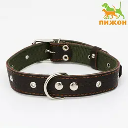 Ошейник комбинированный безразмерный, кожа/брезент, 65×3.5 см, ош 31-61 см, коричневый