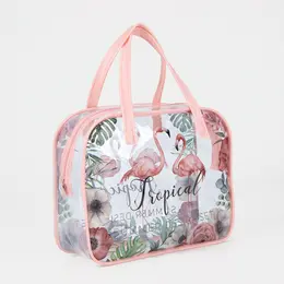 Косметичка на молнии для бассейна, большая, с ручками, с принтом tropical, розовый