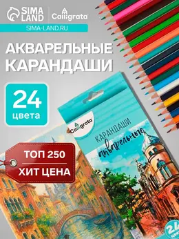 Карандаши , цветные, акварельные, 24 цвета