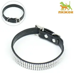 Ошейник со стразами в 4 ряда и стразы на пряжке, 38×1.5 см, ош 26-33, черный