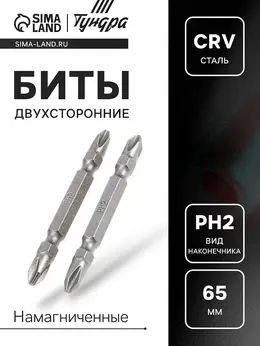 Биты двухсторонние , намагниченные, сталь crv, ph2×65 мм, 2 шт.