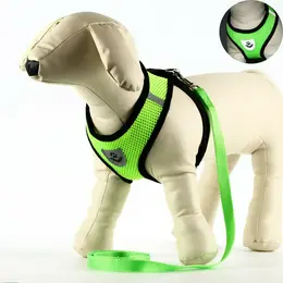 Шлейка с поводком, размер m, ош 26 см, ог 36-44 см, с светоотражающей нашивкой, мягкая, зеленая