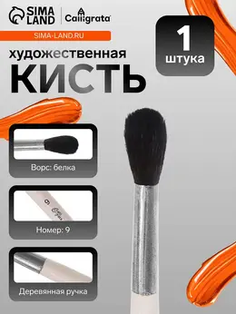 Кисть для рисования, белка, № 9, , круглая, деревянная ручка