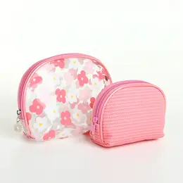 Набор простых косметичек на молниях 2 в 1, с принтами, коралловый