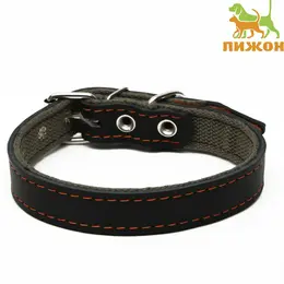 Ошейник комбинированный кожа/брезент, 53×2.5 см, ош 35-45 см, черный