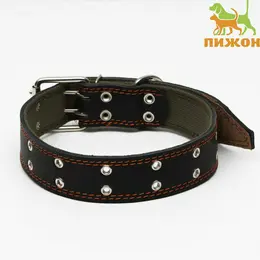 Ошейник комбинированный кожа/брезент, безразмерный, 83×4.5 см, ош 20-70 см, черный