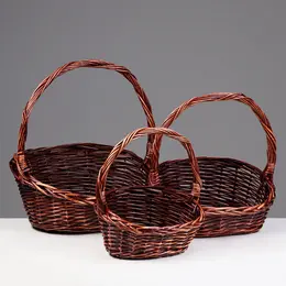 Корзина плетеная для хранения, лоза, с ручкой, овальная, темная, набор 3 шт.