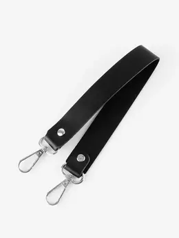 Ручка для сумки из натуральной кожи, с карабинами, 30 ± 2 см × 2.5 см, цвет черный/серебряный