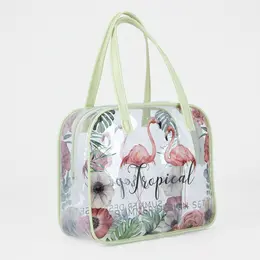 Косметичка-сумочка на молнии для бассейна, маленькая, с ручками, с принтом, нежно-зеленая Косметичка-сумочка на молнии для бассейна, маленькая, с ручками, с принтом, нежно-зеленая