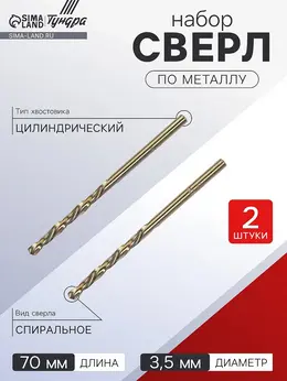Сверло по металлу , hss-co (5% кобальта), цилиндрический хвост., 3.5 мм, 2 шт.