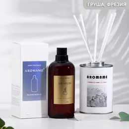 Набор диффузор ароматический aromame, английская груша и фрезия, 500 мл, круглая банка Набор диффузор ароматический aromame, английская груша и фрезия, 500 мл, круглая банка
