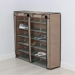 Полка для обуви с чехлом , двойная, 6 уровней, 117×30×106 см, бежевая