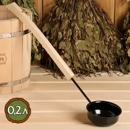 Ковш - черпак для бани и сауны, 200 мл, сталь, деревянная ручка, черный,