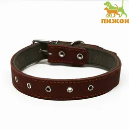 Ошейник комбинированный кожа/брезент, безразмерный, 70×3.5 см, ош 25-60 см, коричневый
