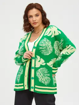 Кардиган вязаный удлинённый оверсайз на пуговицах Кардиган вязаный удлинённый оверсайз на пуговицах