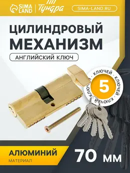 Цилиндровый механизм, 70 мм, с вертушкой, английский ключ, 5 ключей, цвет золото Цилиндровый механизм, 70 мм, с вертушкой, английский ключ, 5 ключей, цвет золото