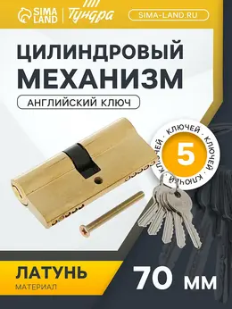 Цилиндровый механизм, 70 мм, английский ключ, 5 ключей, цвет золото Цилиндровый механизм, 70 мм, английский ключ, 5 ключей, цвет золото
