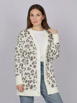 Леопардовый кардиган на пуговицах удлинённый Леопардовый кардиган на пуговицах удлинённый