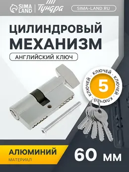 Цилиндровый механизм, 60 мм, с вертушкой, английский ключ, 5 ключей, цвет хром Цилиндровый механизм, 60 мм, с вертушкой, английский ключ, 5 ключей, цвет хром