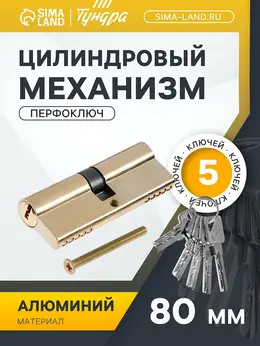 Цилиндровый механизм, 80 мм, перфор. ключ, 5 ключей, цвет золото Цилиндровый механизм, 80 мм, перфор. ключ, 5 ключей, цвет золото