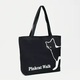 Сумка текстильная шопер на молнии с подкладкой, 42×9×32 см, с принтом, черная