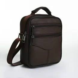 Сумка кросс-боди мужская на молнии, с ручкой, 3 наружных кармана, 17×5.5×20 см, коричневая