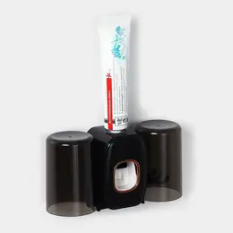 Держатель для зубных щеток с выдавливателем для зубной пасты, стакан 2 шт., 20×10.2×6.2 см, черный