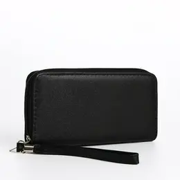 Кошелек женский на молнии с ремешком, 19.5×2.5×10 см, однотонный, черный