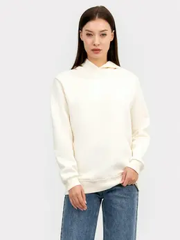 Утепленное худи свободного силуэта в молочном оттенке Утепленное худи свободного силуэта в молочном оттенке