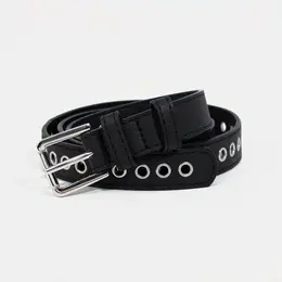 Ремень женский с люверсами, 105×2.3 см, классическая пряжка металл, серебристая, черный