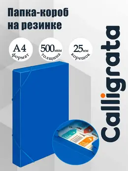 Папка-короб на резинке а4, 500 мкм, , корешок 25 мм, до 230 листов, тиснение