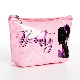 Косметичка на молнии женская, с подкладкой, с рисунком, розовая Косметичка на молнии женская, с подкладкой, с рисунком, розовая