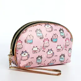 Косметичка женская на молнии, с подкладкой, ручкой, с принтом, розовая Косметичка женская на молнии, с подкладкой, ручкой, с принтом, розовая