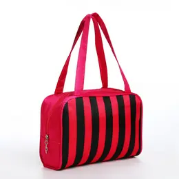 Косметичка-сумка на молнии, средний размер, в полоску, красная/черная Косметичка-сумка на молнии, средний размер, в полоску, красная/черная