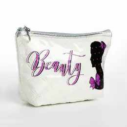 Косметичка на молнии женская, с подкладом, с рисунком beauty, белая Косметичка на молнии женская, с подкладом, с рисунком beauty, белая