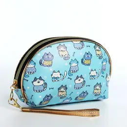 Косметичка женская на молнии, с подкладкой, ручкой, с принтом, голубая Косметичка женская на молнии, с подкладкой, ручкой, с принтом, голубая